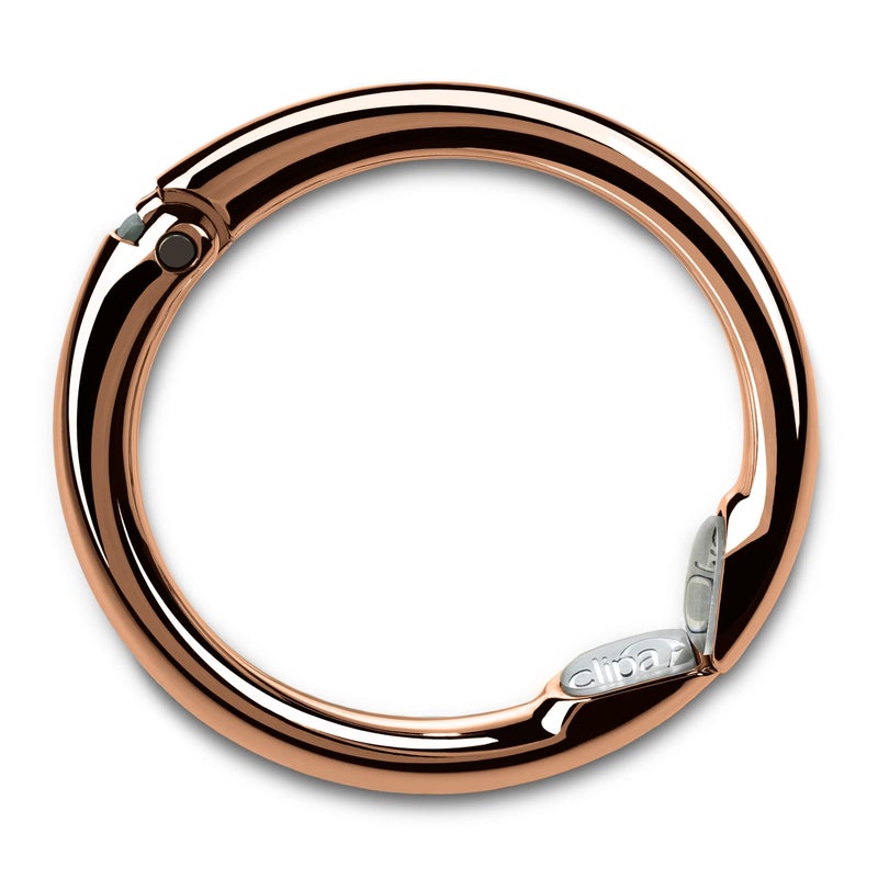 Clipa Bag Hanger - Polished Copper PVD - The Ring That Opens Into a Hook and Hangs in Just 1/2" of Space, Holds 33 lbs., 3 yr. Warranty - Image 1